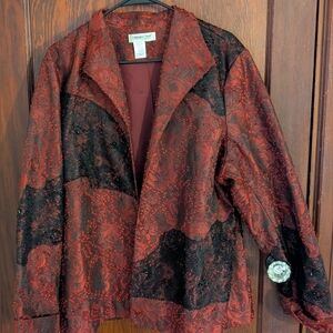 Coldwater Creek Formal Rose Beaded Red and Black Blazer Dress Jacket Coat